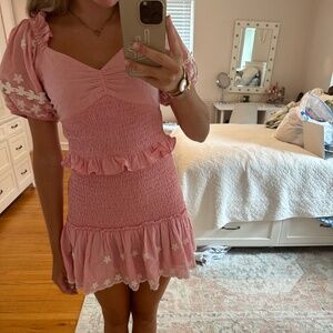 LoveShackFancy Pink Ruffle Smocked Dress XS